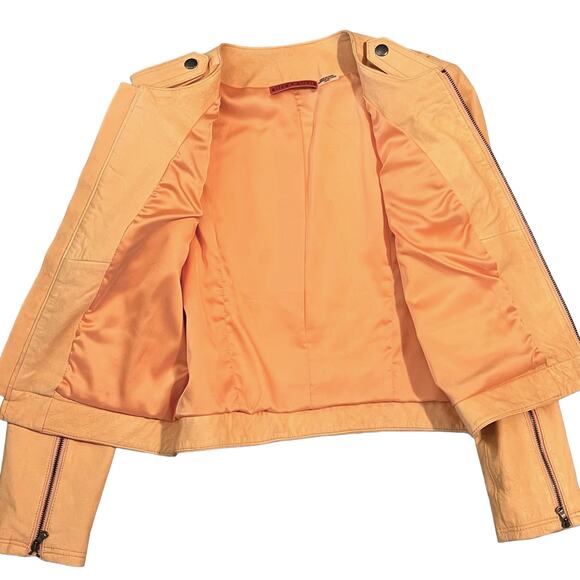 NWT Alice + Olivia Peach Lamb Leather Jacket, Size XS - Picture 3 of 8